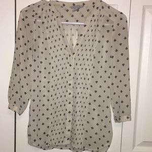 H&M Sheer 3/4 Sleeve Blouse w Black Floral Print